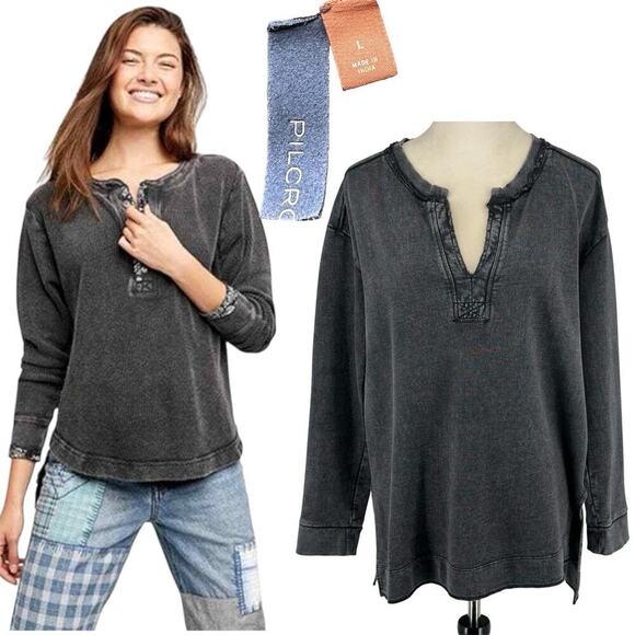 Pilcro Sweaters - Pilcro Anthropologie Shirt Large Washed Black Split Hem Long Sleeve Tunic Comfy